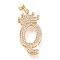 Brass Micro Pave Cubic Zirconia Pendants, Long-Lasting Plated, with Snap on Bail, Letter.Q with Crown, Real 18K Gold Plated, Clear, Letter.Q, Q: 33.5x14.5x4mm, Hole: 3x4mm