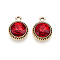 K5 Glass Pendants, Flat Round, Faceted, with Alloy Findings, Light Gold, FireBrick, 17~17.7x14x5.2~6mm, Hole: 2mm