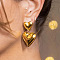 Alloy Dangle Stud Earrings, Golden, Heart, 40mm