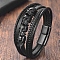 Imitation Leather Multi-strand Bracelets, Skull Stainless Steel Links Bracelets, Black, 8-1/4 inch(21cm)