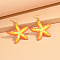 Starfish Raffia Dangle Earrings, Golden, with Iron Earring Findings, Gold, 76x56mm