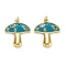 Autumn Theme Real 18K Gold Plated Brass Micro Pave Cubic Zirconia Pendants, with Enamel and Jump Rings, Long-Lasting Plated, Mushroom, Dark Turquoise, 28x25x3.5mm, Jump Ring: 5x1mm, 3mm Inner Diameter
