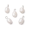 Natural Cultured Freshwater Pearl Rice Charms, with 304 Stainless Steel Loops, Floral White, Stainless Steel Color, 13.5~14x7mm, Hole: 2.5mm