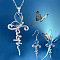 Butterfly Alloy Enamel Pendant Necklaces & Dangle Earrings Sets, Platinum, 400mm
