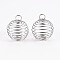 Iron Wire Pendants, Spiral Bead Cage Pendants, Round, Platinum, 25~26x20mm, Hole: 5~6mm