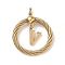 304 Stainless Steel Pendants, Twisted Flat Round with Letter, Ion Plating(IP), Real 18K Gold Plated, with Jump Rings and 201 Stainless Steel Beads, Letter V, 27x23.5~24x6mm, Hole: 3mm