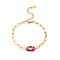European Style Stainless Steel Paperclip Chain Bracelets for Women, Oval, with Enamel, Real 18K Gold Plated, Medium Violet Red
