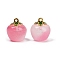 Transparent Glass Apple Pendants, with Enamel, Baking Paint, Pale Violet Red, 15.5x14x14mm, Hole: 1.2mm
