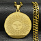 304 Stainless Steel Pendant Necklaces, Flat Round with Sun Pattern, Golden, 23.70 inch(60.2cm)