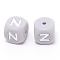 Silicone Beads, Cube with Letter.N, Gray, 12x12x12mm, Hole: 2mm