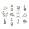 Kitten Theme Tibetan Style Alloy Pendants, Mixed Cat Shapes, Antique Silver, 13~52x9~35x1.5~2.5mm, Hole: 1.5~3mm
