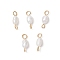 Natural Cultured Freshwater Pearl Potato Links Connector Charms, with Brass Double Loops, White, Golden, 12.5x3.5~4.5mm, Hole: 2mm