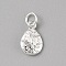Brass Charms, with Jump Ring, Silver, Teardrop, 15x10x3.5mm, Hole: 4mm