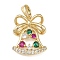 Christmas Brass Micro Pave Cubic Zirconia Pendants, Christmas Bell, Golden, 18.5x15.5x5.5mm, Hole: 4.9x2.8mm