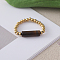 Adjustable Natural Tiger Eye with Stainless Steel Bead Finger Rings, Golden, Inner Diameter: Adjustable