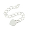 Rack Plating Brass Chain Extender, Long-Lasting Plated, Cadmium Free & Lead Free, Heart, Silver, 56.5mm