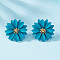 Alloy Stud Earrings, Flower, Golden, Dark Turquoise, 29x29mm