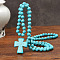Synthetic Turquoise Pendant Round Beaded Necklaces for Women, Cyan, Cross, 31.50 inch(80cm)