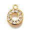 Brass Micro Pave Cubic Zirconia Pendants, Golden, Round, 13.5x11x2mm, Hole: 1.6mm