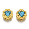 4-Hole Synthetic Turquoise Beads, Dyed, with Brass Findings, Hollow, Flower, Matte Gold Color, Sky Blue, 9x9x5.5mm, Hole: 1.8mm