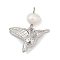 Natural Cultured Freshwater Pearl & Brass Pendants, Bird Charms, Rack Plating, Cadmium Free & Lead Free, Long-Lasting Plated, Real 18K Gold Plated, Platinum, 23x18x7.5mm, Hole: 2mm