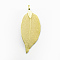 Brass Plated Natural Leaf Big Pendants, Long-Lasting Plated, Leaf, Yellow, 52~86x23~46x0.5~3mm, Hole: 3x5.5mm