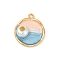 304 Stainless Steel Enamel Pendants, with ABS Imitation Pearl Finding, Ion Plating(IP), Real 18K Gold Plated, Flat Round, Round, 22.5x19.5x7mm, Hole: 1.8mm