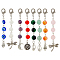 Gemstone & Resin & Lampwork Bead Pendant Decoration, with Alloy Charms and Brass Lobster Claw Clasps Charm, Moon & Mushroom & Dragonfly & Peace Sign, 73~78mm, 8pcs/set