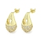 Brass with Cubic Zirconia Stud Earrings, Teardrop, Golden, 21.5x12mm