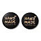 Wood Pendants, Flat Round with Word HAND MADE Charms, Black, 39.5~40.5x5~5.5mm, Hole: 1.4mm