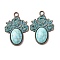 Alloy with Synthetic Turquoise Pendants, Red Copper & Green Patina, Oval, 30x20.5x5.5mm, Hole: 2.5mm