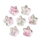 Transparent Spray Painted Frosted Glass Beads, with Glitter Power, Star, Pearl Pink, 8x8x4mm, Hole: 1mm