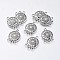 Alloy Links, Chandelier Components, with Rhinestone, Flat Round with Flower, Crystal, Antique Silver, 20x14x3mm, Hole: 1.5mm