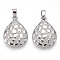 Brass Pendants, Cadmium Free & Lead Free, Teardrop Charms, Platinum, 19.5x14x3mm, Hole: 5x2.5mm