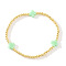 Brass Round Beaded Stretch Bracelets, Cross Resin Jewelry for Women, Pale Green, 7-7/8 inch(20cm), Inner Diameter: 6-7/8 inch(17.5cm)