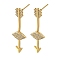 Rack Plating Brass Micro Pave Clear Cubic Zirconia Stud Earrings, Long-Lasting Plated, Arrow, Real 18K Gold Plated, 34.5x10.5mm