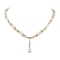 Shell Pearl & Natural Rose Quartz Pendants Necklaces, with Brass Beads, Golden, 19.41 inch(49.3cm)