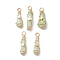 5Pcs 5 Styles Electroplated Natural Quartz Crystal Copper Wire Wrapped Pendants, Teardrop Charms, with Brass Beads, Golden, Honeydew, 25~37x6~13mm, Hole: 3.5~4mm, 1pc/style