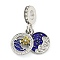 Rack Plating Alloy Enamel Flat Round with Sun European Dangle Charms, Large Hole Pendants, with Crystal Rhinestone, Platinum, Cadmium Free & Nickel Free & Lead Free, Blue, 27mm, Hole: 4.8mm,Flat Round: 15x11.5x3mm and 15x12x2mm