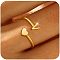 Brass Cuff Rings, Heart and Letter, Golden, Letter V, Inner Diameter: 17~19mm