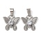 304 Stainless Steel Pave Cubic Zirconia Pendants, Butterfly, Textured, Stainless Steel Color, 17.5x18.5x5.5mm, Hole: 7x3.5mm