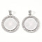 Alloy Pendant Cabochon Settings, with Crystal Rhinestone, Cadmium Free & Lead Free, Double-sided Tray, Flat Round, Platinum, Tray: 30mm, 44.5x43x3mm, Hole: 9.5x5mm