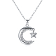 Silver Color Plated Brass Cubic Zirconia Moon and Star Pendant Necklaces NJEW-BB16164-1