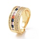 Colorful Cubic Zirconia Rectangle Open Cuff Ring RJEW-C002-03G-1