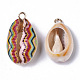 Printed Natural Cowrie Shell Pendants X-SSHEL-R047-02-C03-3