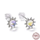 Rhodium Plated 925 Sterling Silver Sunflower Stud Earring Findings EJEW-M202-03P-1