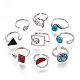 Synthetic Turquoise Geometry Open Cuff Rings Set with Crytal Rhinestone RJEW-N044-01P-3