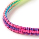 女性のための虹色のポリエステル編組調節可能なブレスレットの作成  カラフル  11-3/8~11-5/8インチ（28.9~29.5cm）  6mm BJEW-F454-02-3