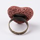 Регулируемые кольца в форме сердца из лавового камня RJEW-I005-07-3