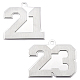 Unicraftale 2 個 2 スタイル カーボン ティール ナンバー ペンダント  プラチナ  番号21と番号23  プラチナ  28~28.5x29.5~35x2.5mm  穴：2.5mm  1個/スタイル FIND-UN0001-55-1